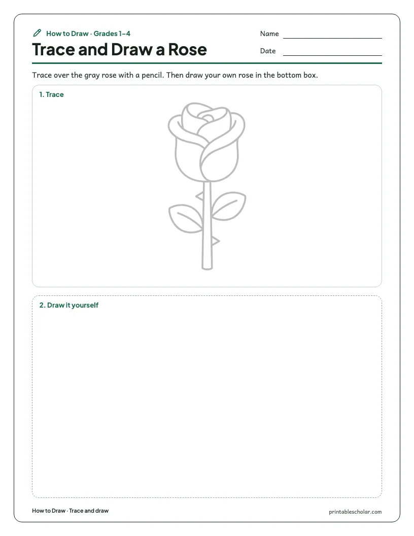 Easy rose: Trace and Draw worksheet preview