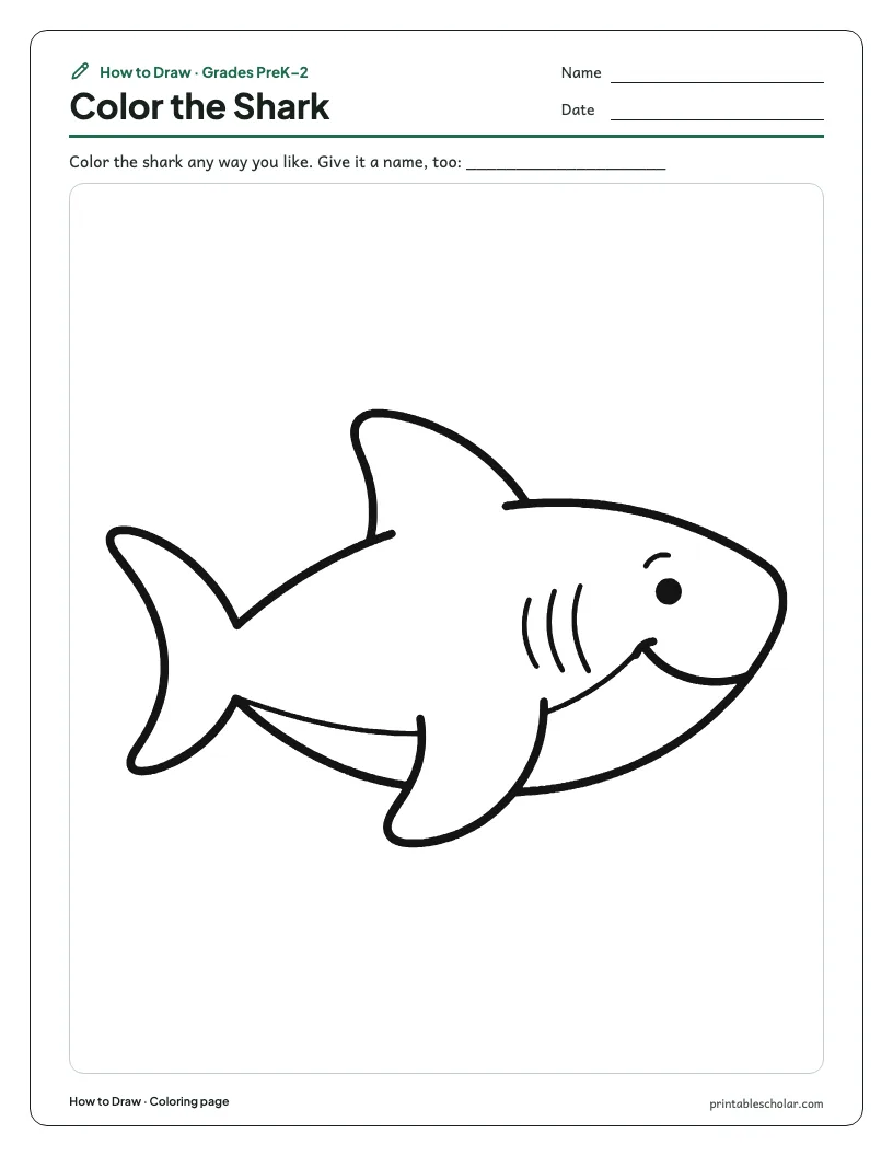 Friendly shark: Coloring Page worksheet preview
