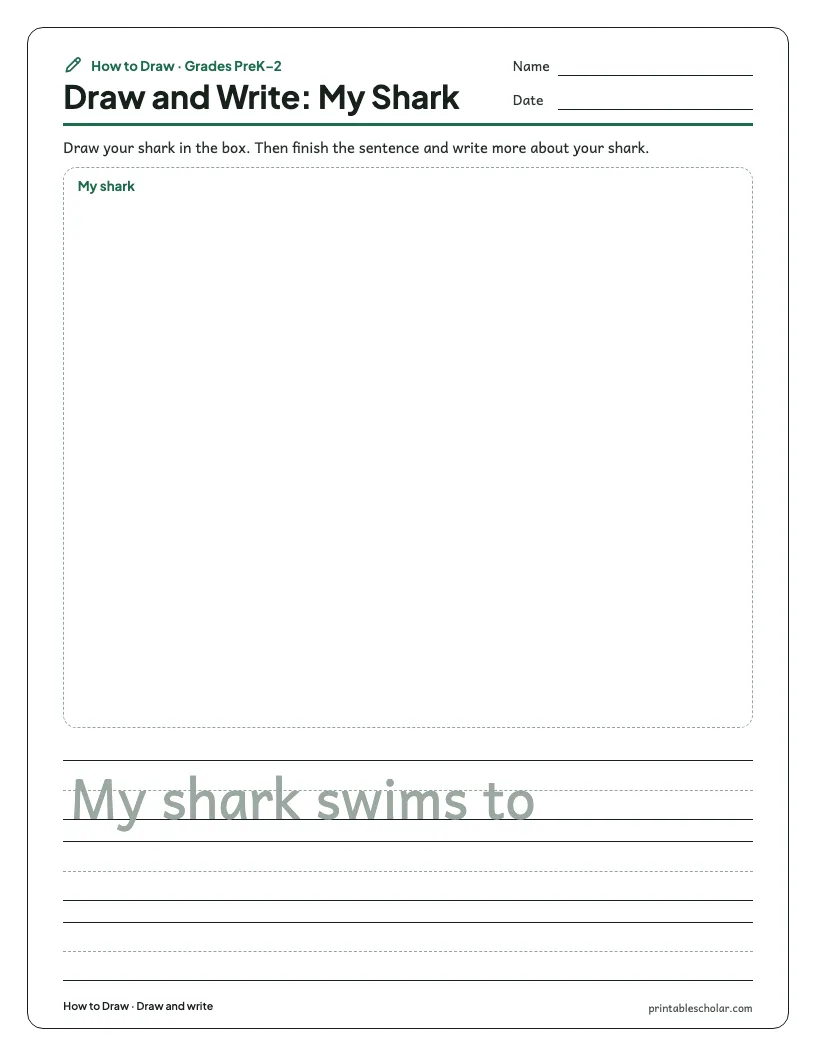 Friendly shark: Draw and Write worksheet preview