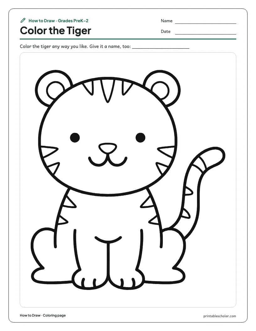 Cute tiger: Coloring Page worksheet preview
