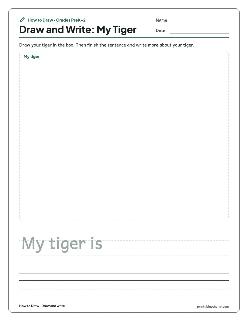 Cute tiger: Draw and Write worksheet preview