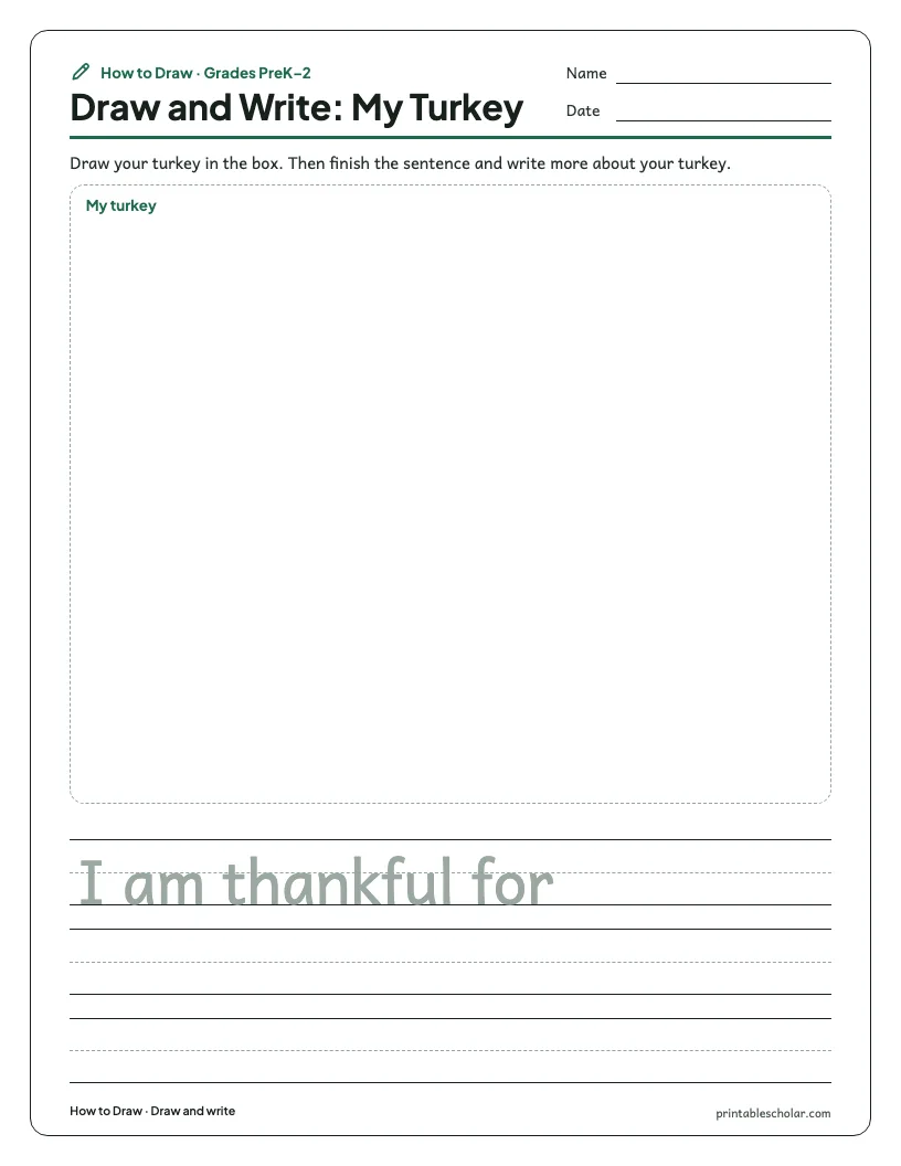 Thanksgiving turkey: Draw and Write worksheet preview