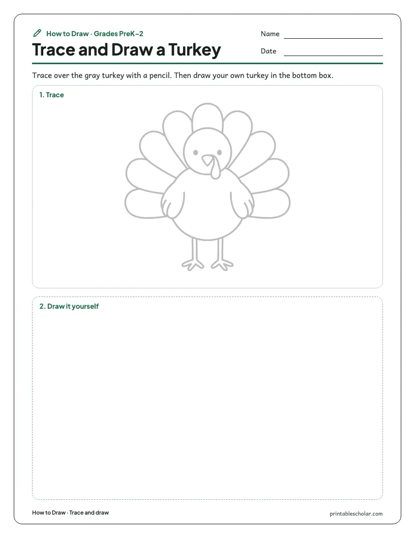 Thanksgiving turkey: Trace and Draw worksheet preview
