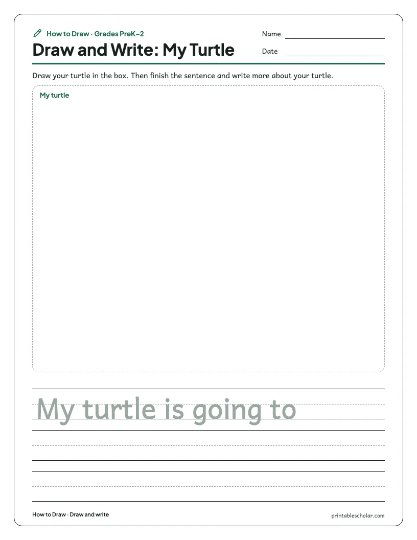 Cute turtle: Draw and Write worksheet preview