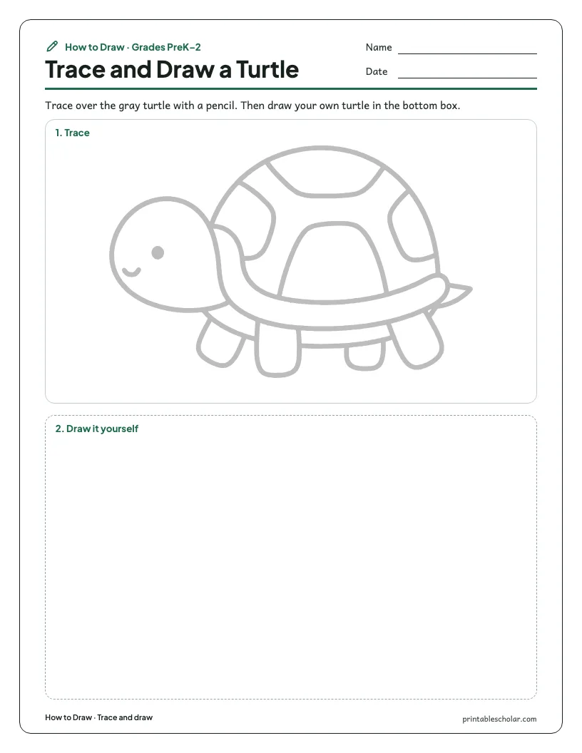 Cute turtle: Trace and Draw worksheet preview