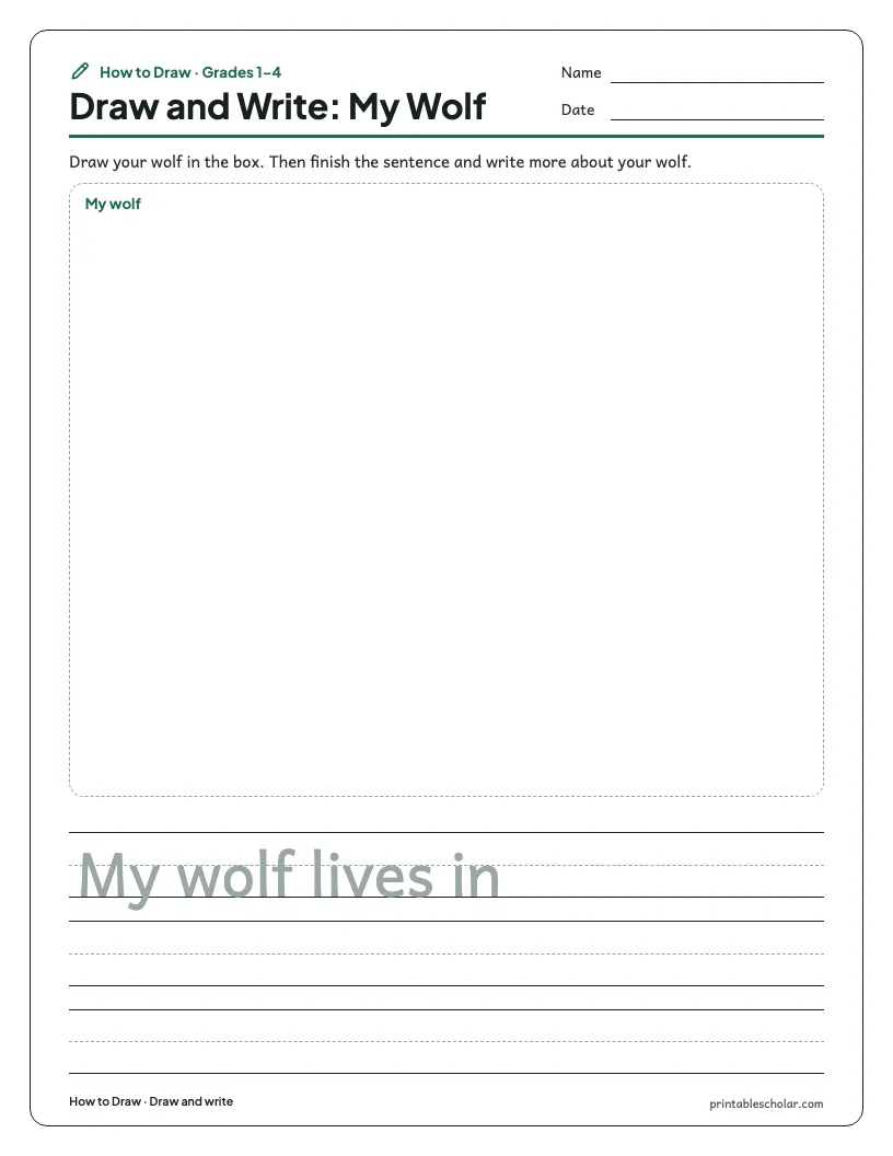 Cute wolf: Draw and Write worksheet preview