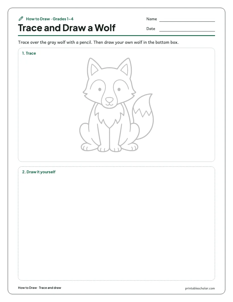 Cute wolf: Trace and Draw worksheet preview