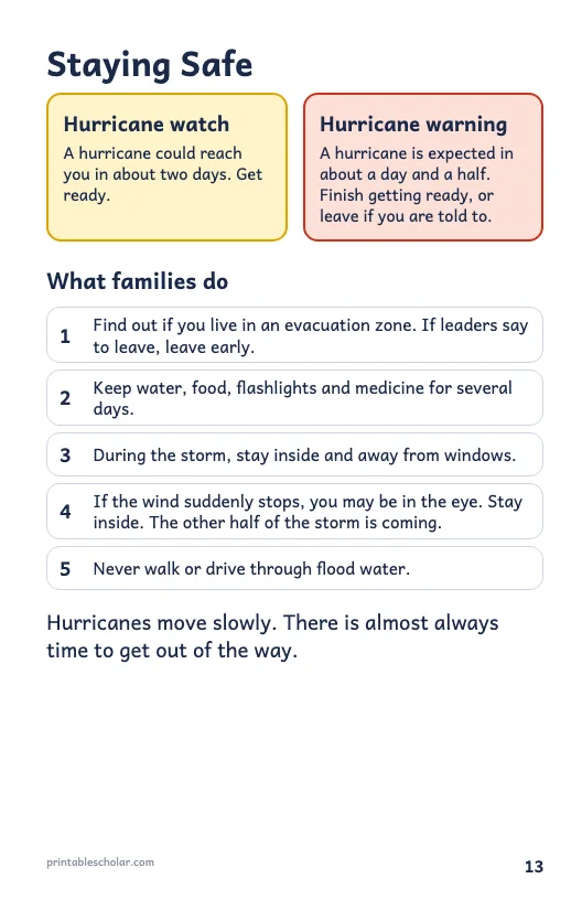 Hurricane book page 13: Staying Safe