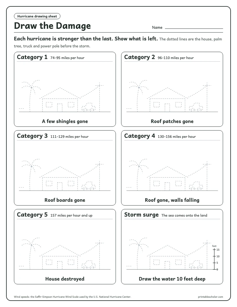Hurricane Drawing Worksheet: the printable sheet