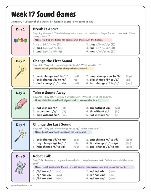 Daily sound games: a page a week