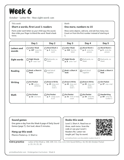 Week 6: short a and the first readers, with a QR code
