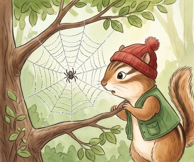 Who Lives Here?, page 4: A spider lives on a web.