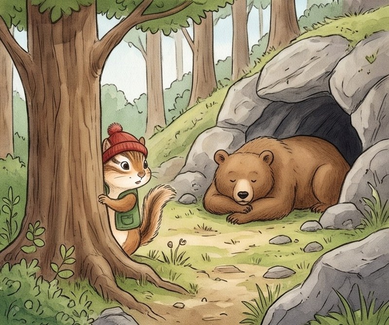 Who Lives Here?, page 5: A bear lives in a den.