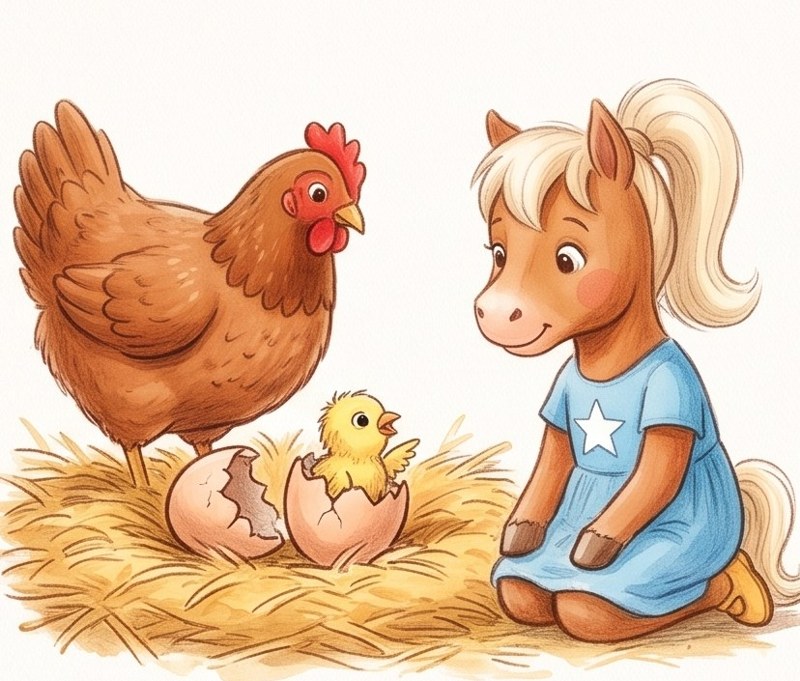 From Egg to Hen, page 3: Crack! Out comes a chick.