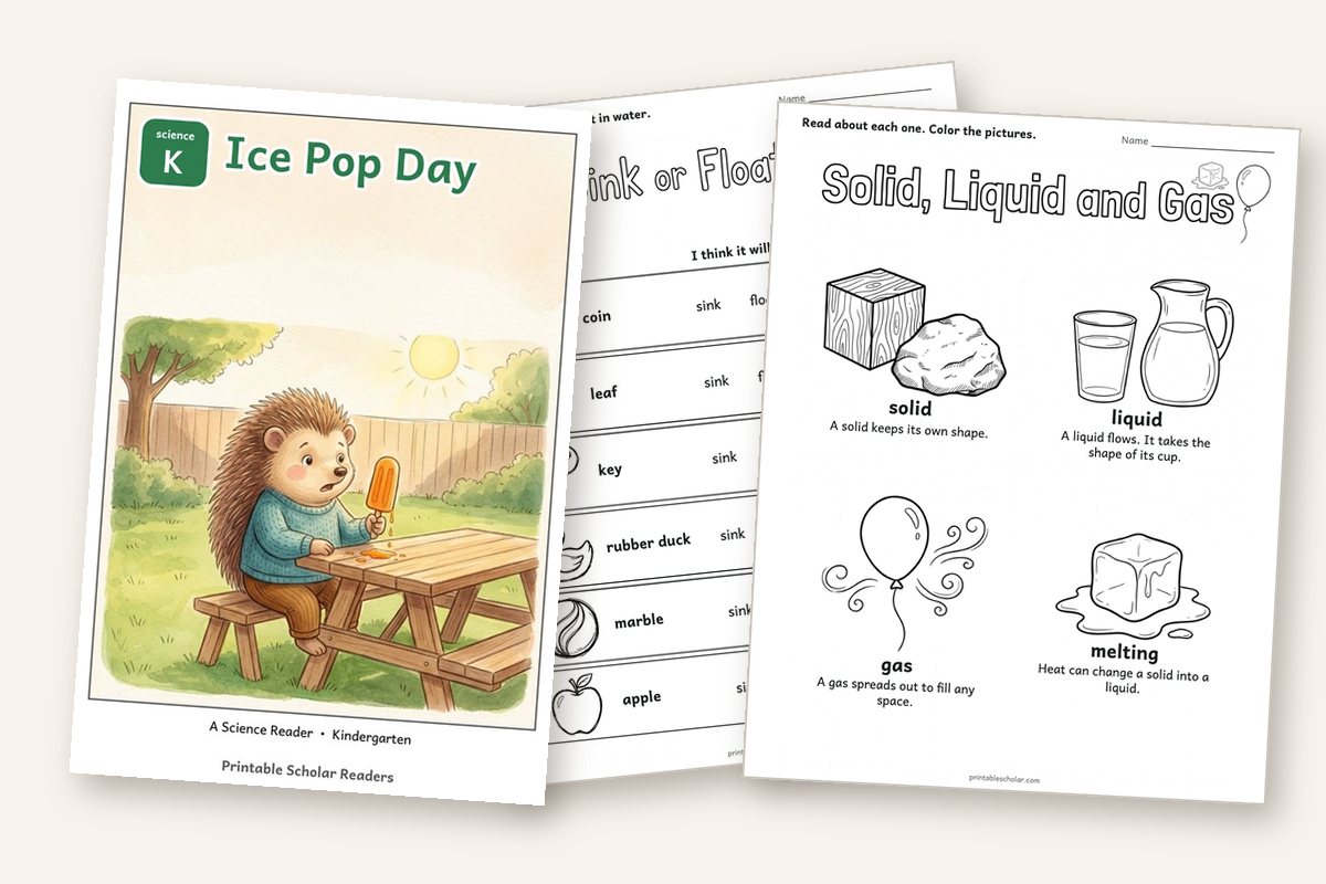 Solid, Liquid and Gas worksheets and reader