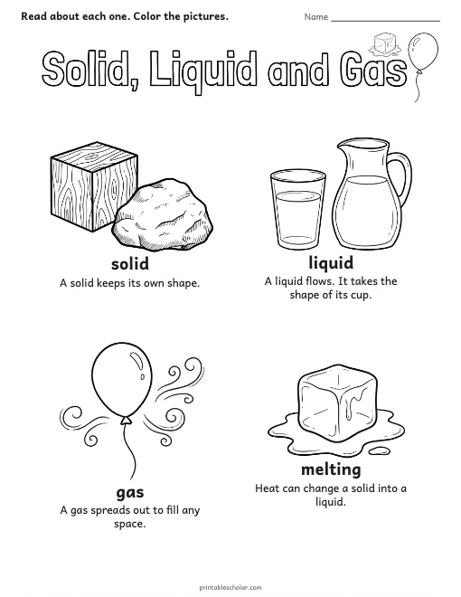 Solid, Liquid and Gas worksheet preview