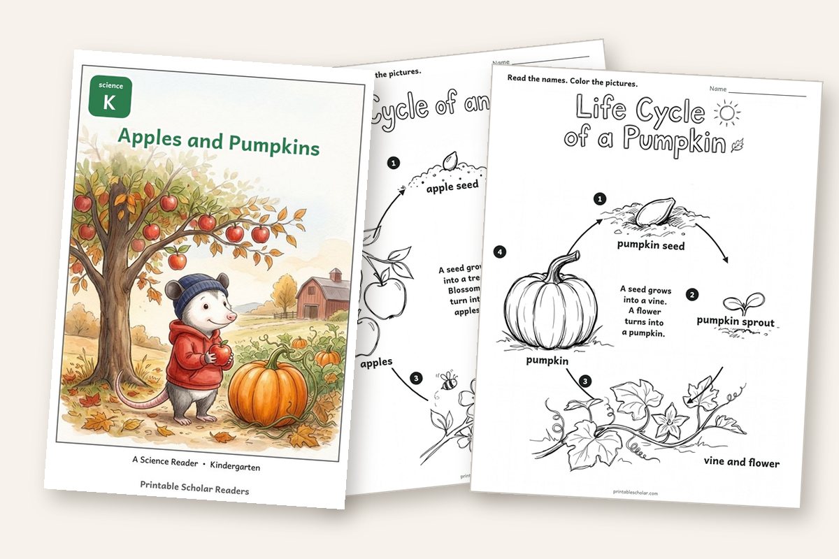 Pumpkins and Apples worksheets and reader