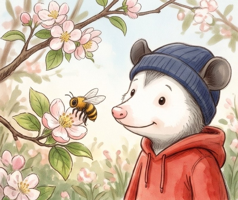 Apples and Pumpkins, page 2: Bees visit the flowers.