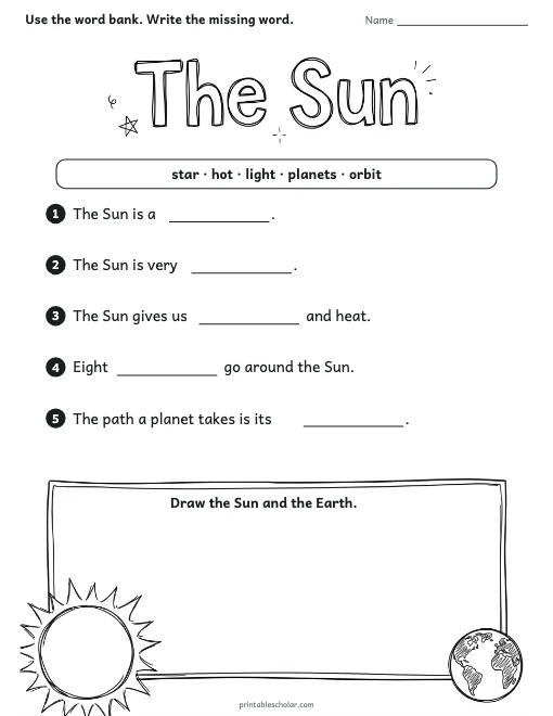 The Sun worksheet preview
