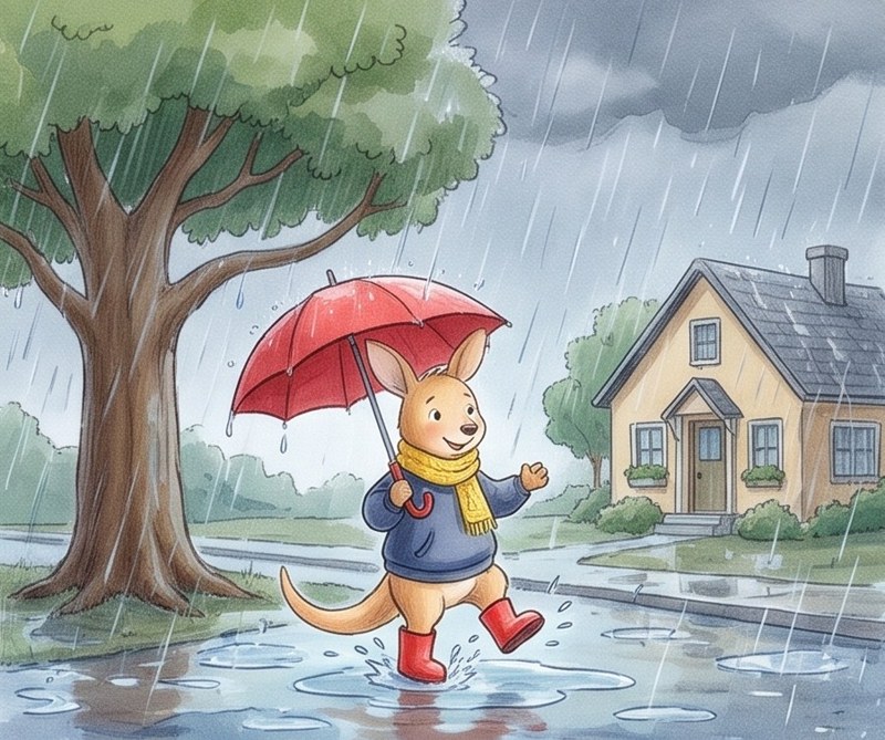 What Is the Weather?, page 3: It is rainy.