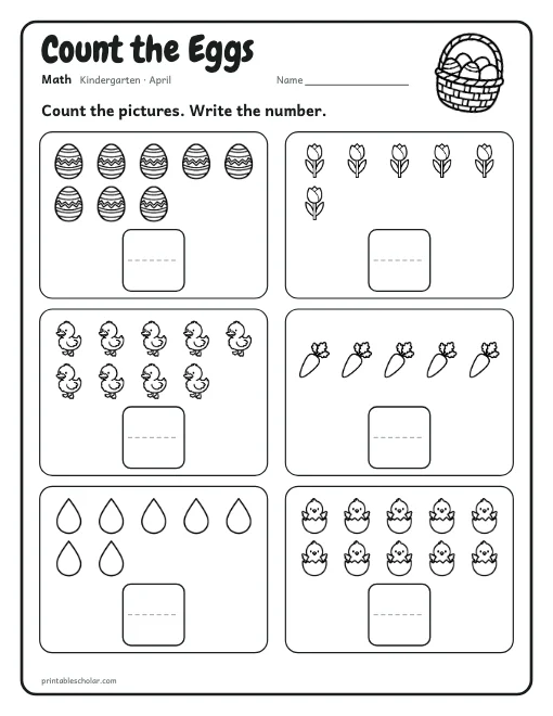 Count the Eggs: kindergarten math worksheet preview
