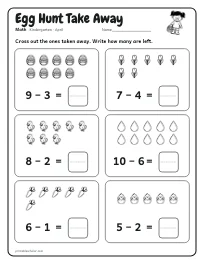 Egg Hunt Take Away worksheet