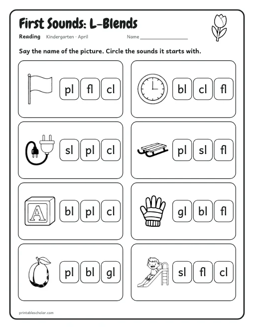 First Sounds: L-Blends: kindergarten reading worksheet preview