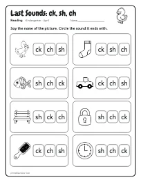 Last Sounds: ck, sh, ch worksheet