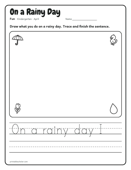 On a Rainy Day: kindergarten worksheet preview