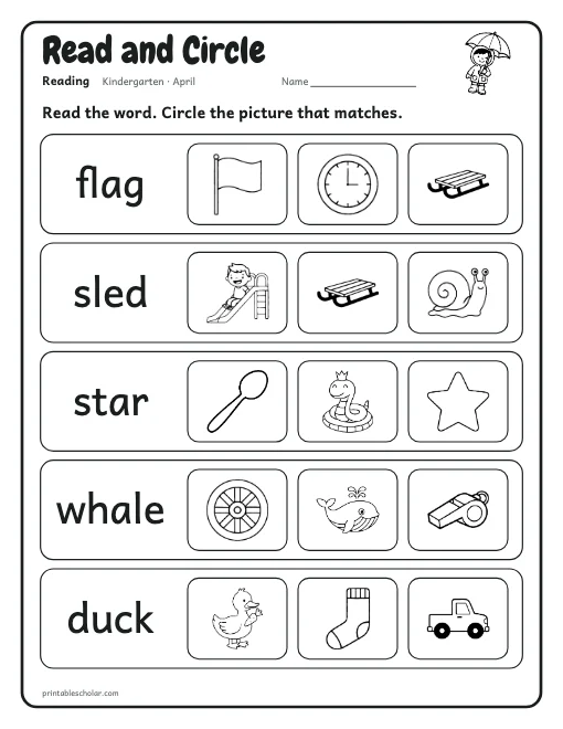 Read and Circle: kindergarten reading worksheet preview