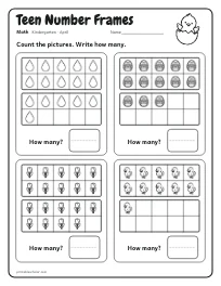 Teen Number Frames worksheet