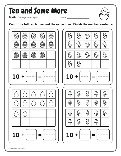 Ten and Some More: kindergarten math worksheet preview