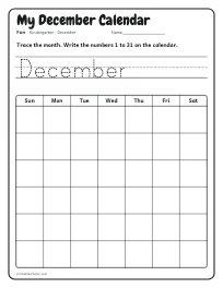 My December Calendar worksheet