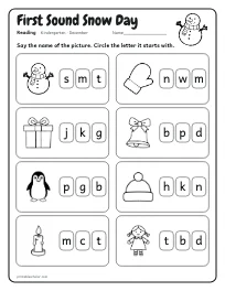 First Sound Snow Day worksheet