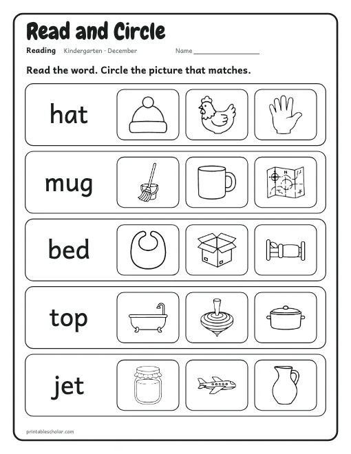 Read and Circle: kindergarten reading worksheet preview