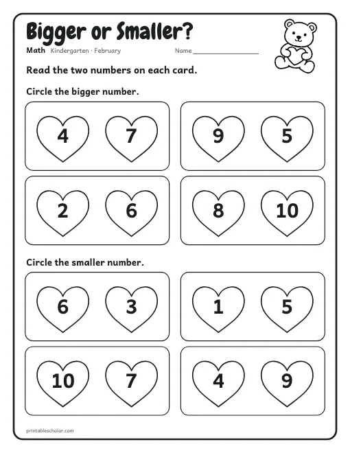 Bigger or Smaller?: kindergarten math worksheet preview