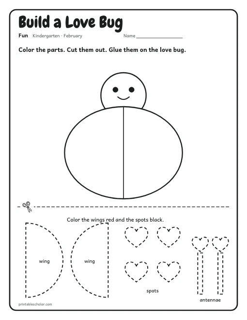 Build a Love Bug: kindergarten worksheet preview