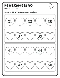 Heart Count to 50 worksheet