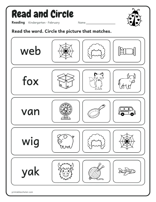 Read and Circle: kindergarten reading worksheet preview