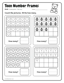 Teen Number Frames worksheet