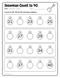 Snowman Count to 40 worksheet