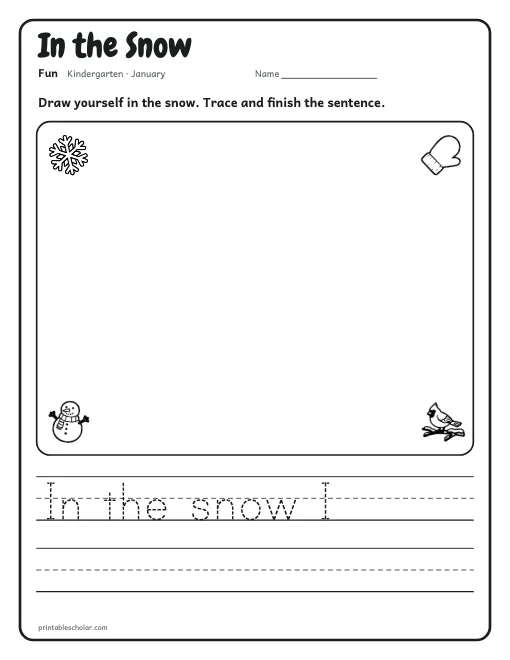 In the Snow: kindergarten worksheet preview