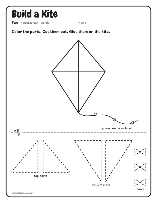 Build a Kite: kindergarten worksheet preview
