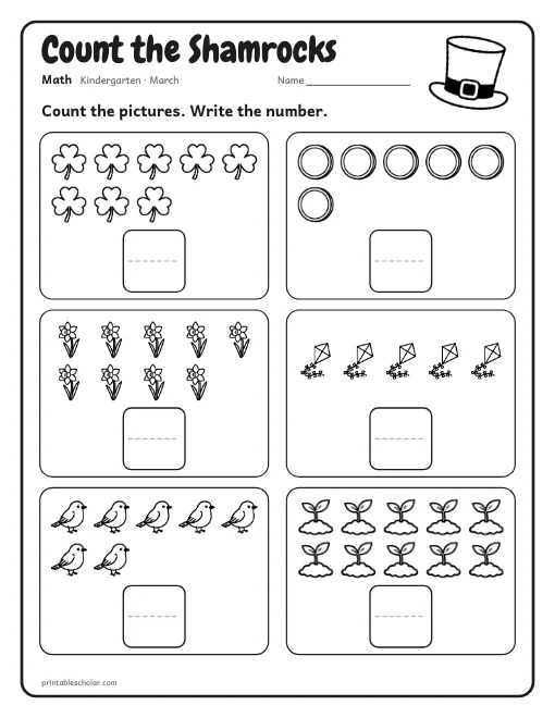 Count the Shamrocks: kindergarten math worksheet preview