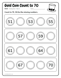 Gold Coin Count to 70 worksheet
