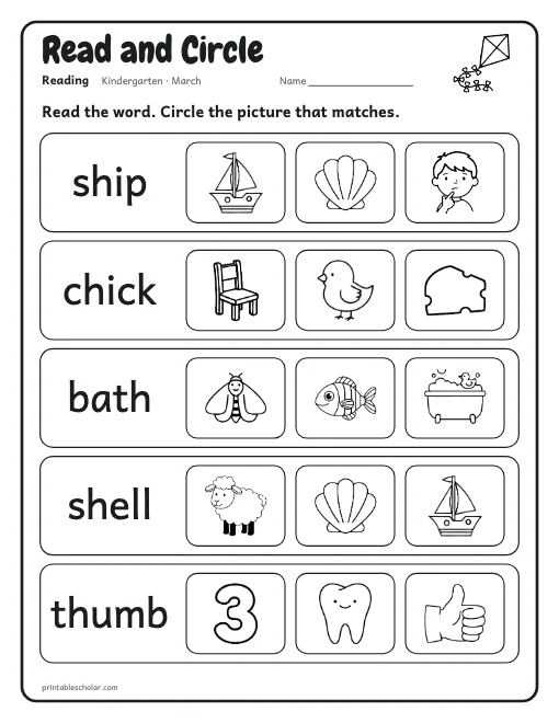Read and Circle: kindergarten reading worksheet preview