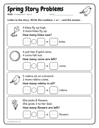 Spring Story Problems worksheet