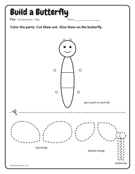 Build a Butterfly: kindergarten worksheet preview