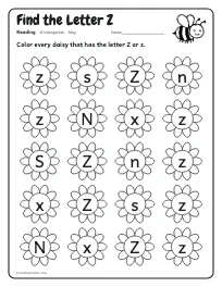 Find the Letter Z worksheet