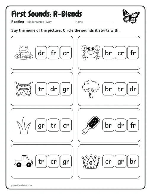 First Sounds: R-Blends: kindergarten reading worksheet preview